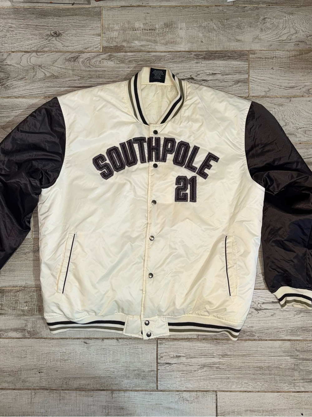 Y2K Southpole cream & brown varsity jacket